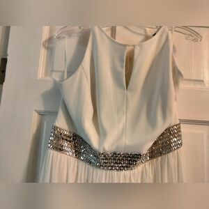 David's Bridal White Wedding Dress with Silver Accents